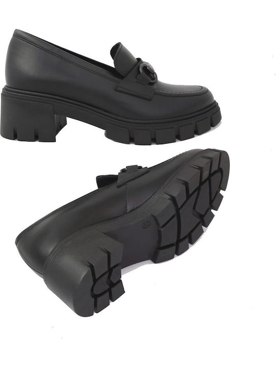 Δερμάτινα Γυναικεία Loafers σε Μαύρο Χρώμα