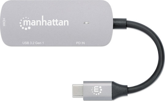 Manhattan USB-C Docking Station με HDMI 4K PD Γκρι (190299)
