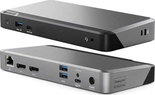 Alogic Universal Dual 4K Dockin USB-C Docking Station with DisplayPort 4K PD Ethernet and Support for 2 Monitors Gray