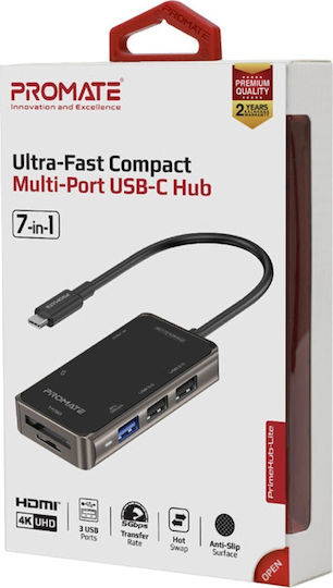 Promate PrimeHub-Lite USB-C Docking Station with HDMI 4K PD Gray