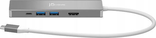 J5create JCD390 USB-C Docking Station με HDMI 4K PD Γκρι