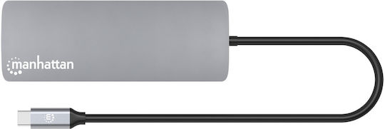 Manhattan USB-C Docking Station με HDMI 4K PD Ethernet Γκρι (190459)