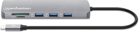 Manhattan USB-C Docking Station με HDMI 4K PD Ethernet Γκρι (190459)