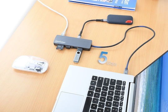 Manhattan USB-C Docking Station με HDMI 4K PD Ethernet Γκρι (190459)