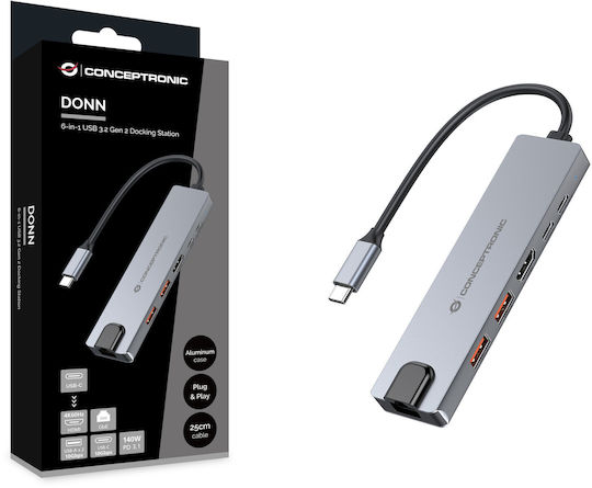 Conceptronic USB-C Docking Station με HDMI 4K PD Ethernet Γκρι (DONN29G)