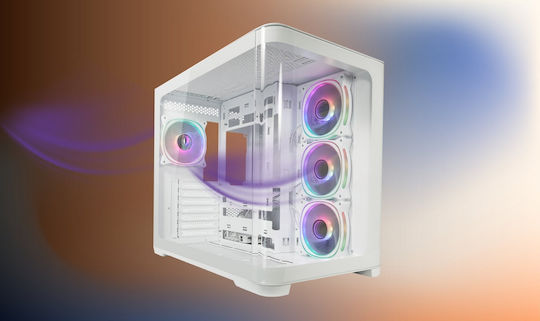 LC-Power Gaming 8001W Pro-Storm Light Midi Tower Компютърна кутия със страничен прозорец и RGB осветление Бял