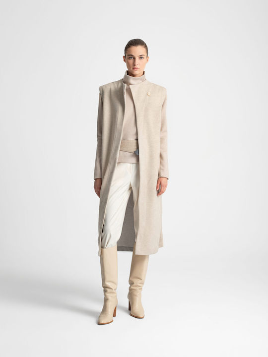 Damenmäntel Sand Beige Übergroß mit Knöpfen