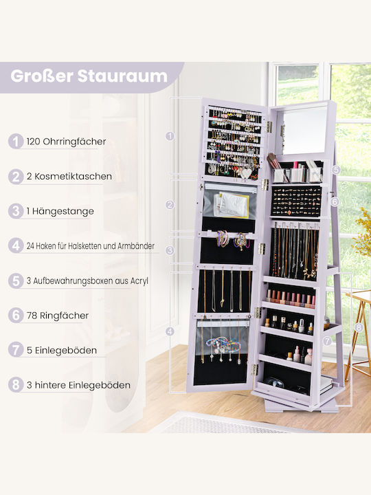 Costway Glass Jewellery Box with Drawer and Mirror Purple