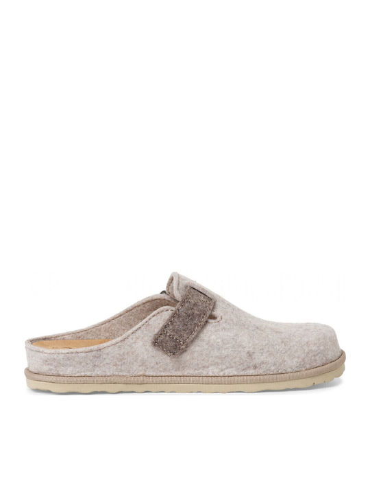 Leather Winter Women's Slippers Beige