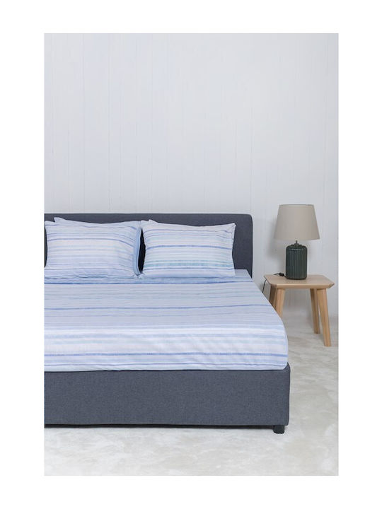 Naf Naf Sheet Sets King Size with Elastic 240x270cm. Summit Blue 4pcs