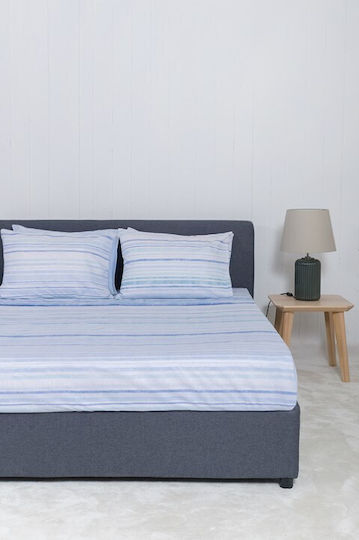 Naf Naf Bettwäsche-Set King Size mit Gummiband 240x270cm. Summit Blue 4Stück