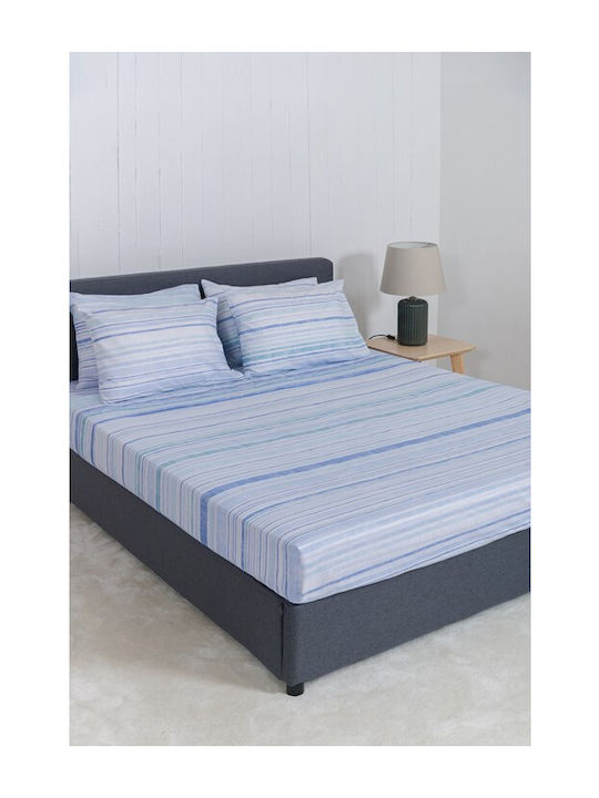 Naf Naf Sheet Sets King Size with Elastic 240x270cm. Summit Blue 4pcs