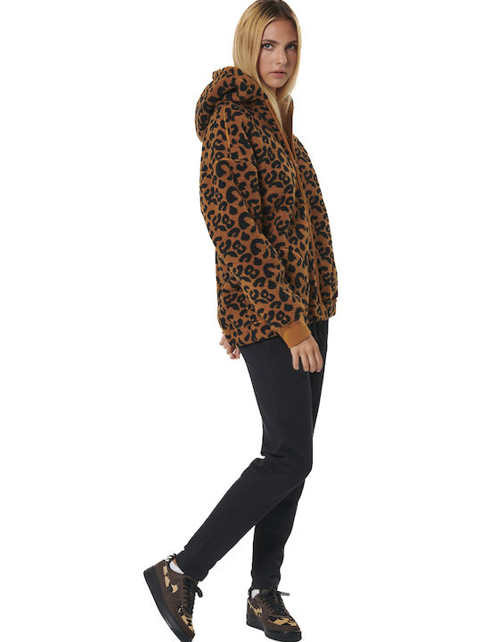 Women's Cardigan with Zipper Brown