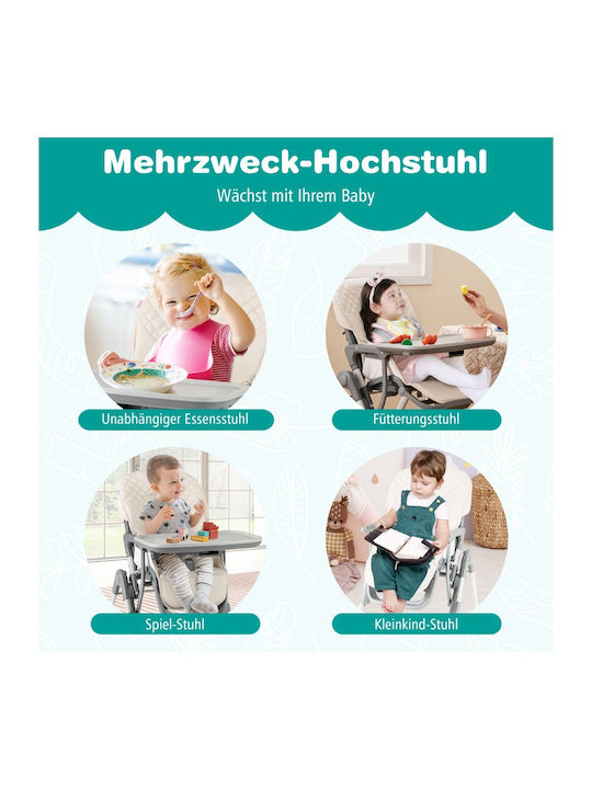 Costway Klappbarer Baby Hochstuhl mit Höhenverstellbar Beigem