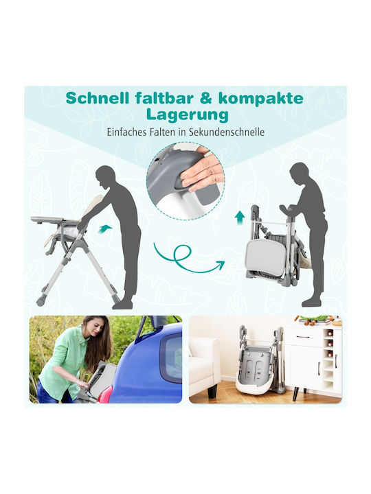 Costway Klappbarer Baby Hochstuhl mit Höhenverstellbar Beigem