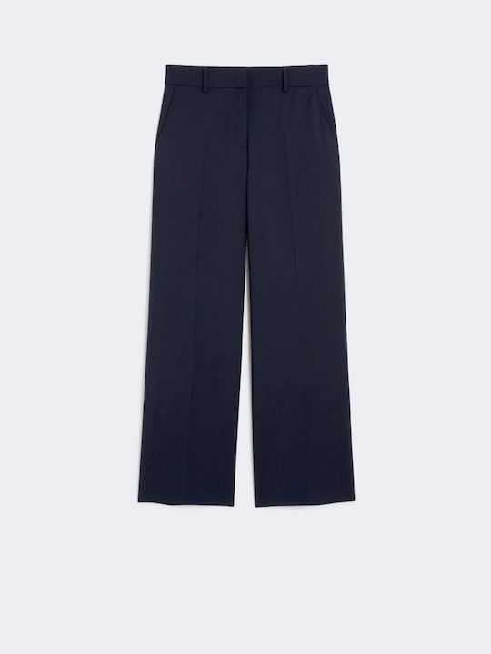 Wool Women's Fabric Trousers in Palazzo Fit Blue