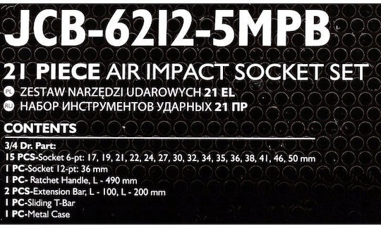 Satra Căpăcei Pneumatic - Pneumatic cu Patrat de Prindere 3/4" Set 21buc