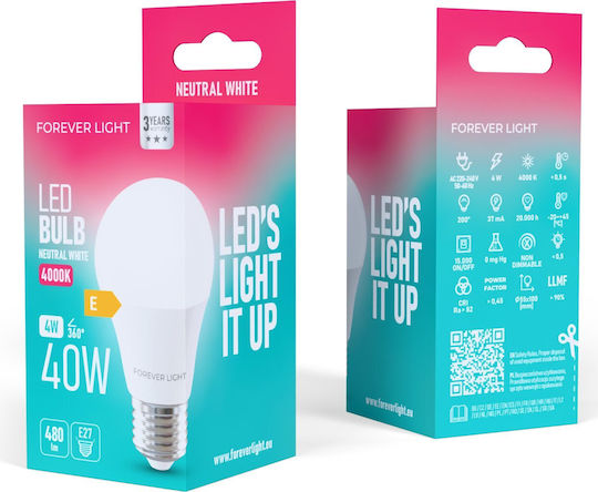 Forever Light Bulb LED Bulb 4W for Socket E27 and Shape A55 Natural White 480lm