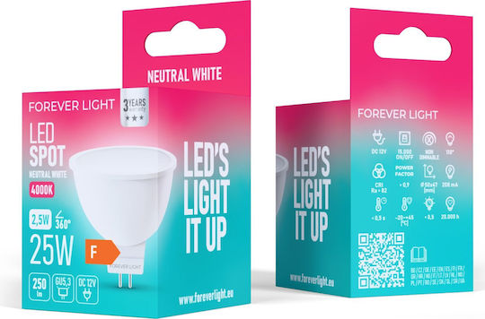 Forever Light Bulb LED крушка 2.5W за фасунга GU5.3 и форма MR16 Неутрално бяло 250лм