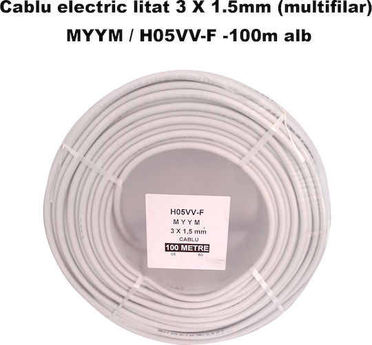 Cablu Electric Multifilar 3 X 1.5mm Myym H05vv-f Bobină 100 Metri Alb