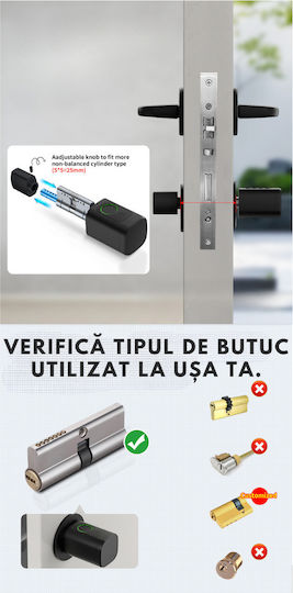 Smart Cylindrical Lock Core Smart Lock 5 Locking Modes Fingerprint Mobile App Mechanical Key Card Access Code Remote Control Perfect Airbnb Hotels Chrome