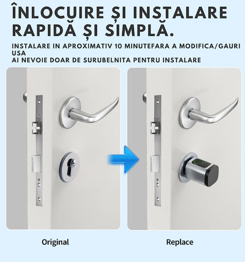 Smart Cylindrical Lock Core Smart Lock 5 Locking Modes Fingerprint Mobile App Mechanical Key Card Access Code Remote Control Perfect Airbnb Hotels Chrome