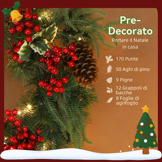 HomCom Christmas Lighted Decorative Wreath Battery Powered 60cm
