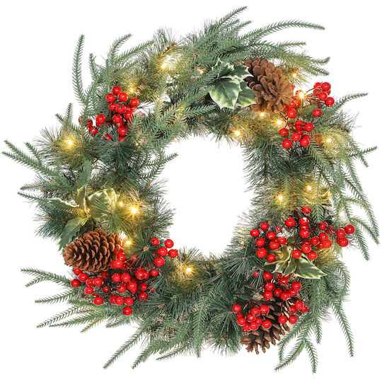 HomCom Christmas Lighted Decorative Wreath Battery Powered 60cm