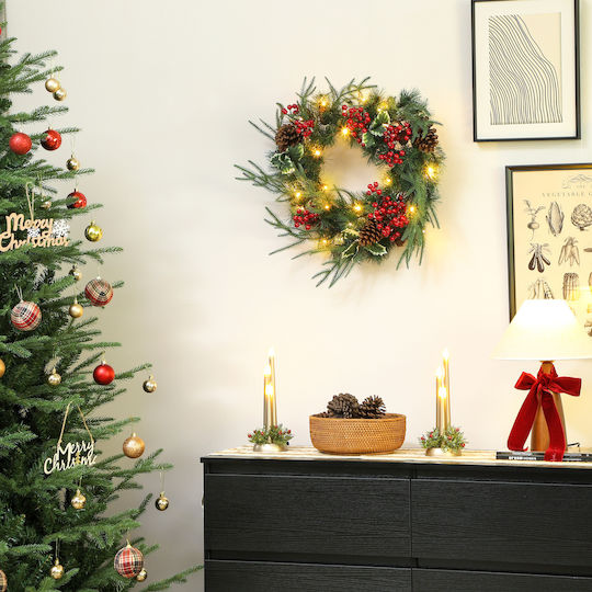 HomCom Christmas Lighted Decorative Wreath Battery Powered 60cm