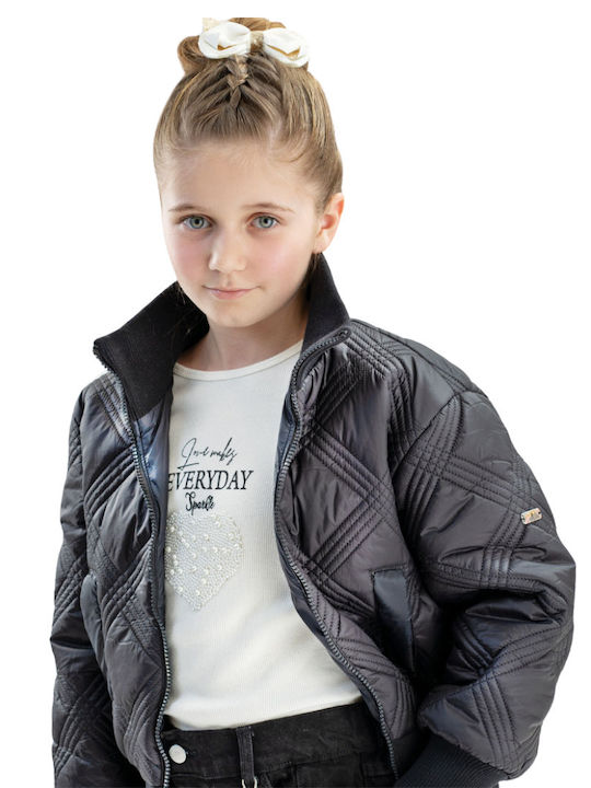 Kids Quilted Short Black Jacket