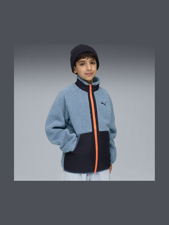 Hybrid Sherpa Jacket Kids Sports Coat Short with Hood Blue