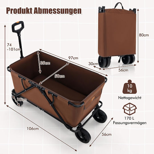 Foldable Garden Cart Metallic Four-wheel 170lt