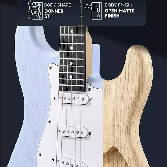 Donner Set Chitară Electrică Stratocaster Neagră cu Husă