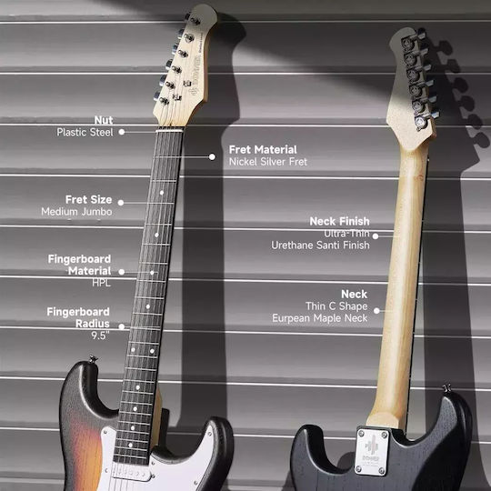 Donner Set Chitară Electrică Stratocaster Neagră cu Husă