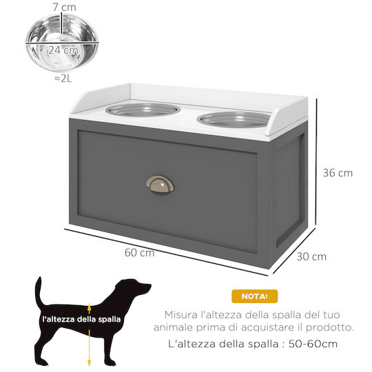 Pawhut Ανοξείδωτο Μπολ Φαγητού για Σκύλο 2lt 60x30x36εκ.