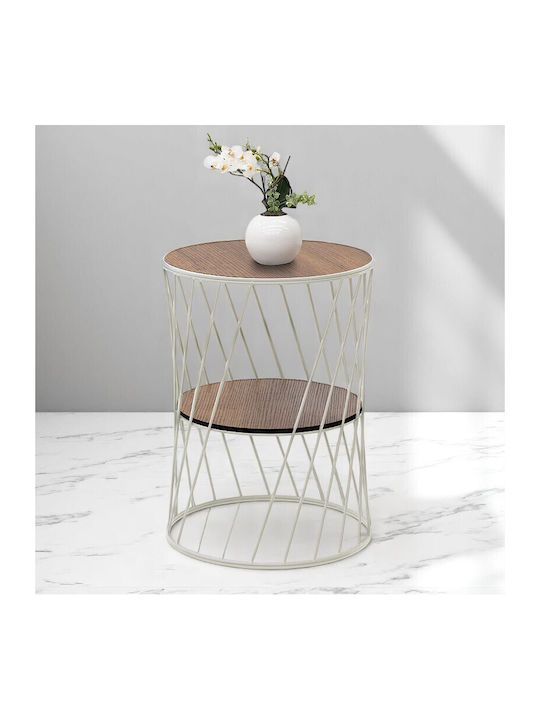 Round Side Coffee Table Jaspin Wooden White / Walnut W32xL32xH44cm