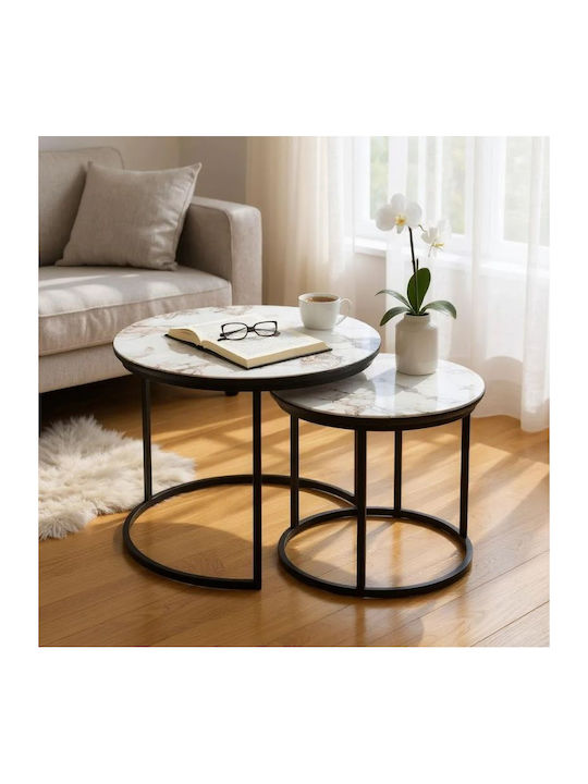 Round Zigon Set Gary Wooden Beige 2 Pieces W65xL65xH44cm