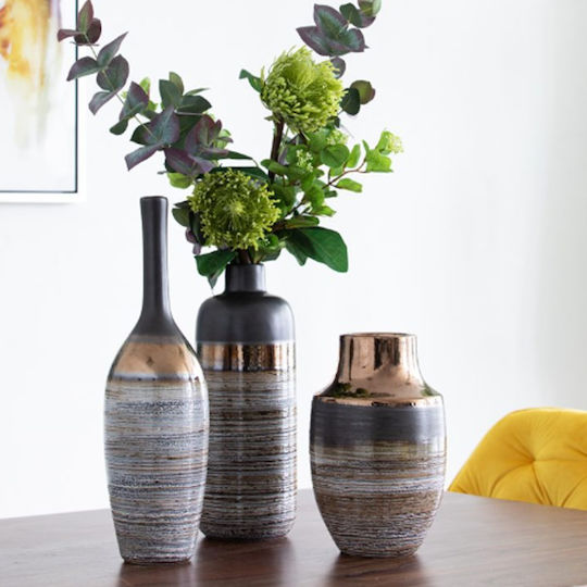 Artekko Evlub Decorative Ceramic Vase Brown Bronze 13.5x13.5x48 Cm