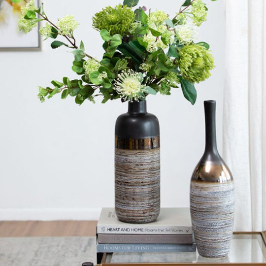 Artekko Evlub Decorative Ceramic Vase Brown Bronze 13.5x13.5x48 Cm