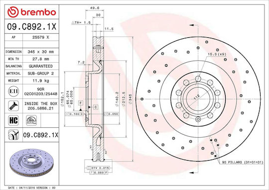 Brembo Спирачен Диск 09.c892.1x