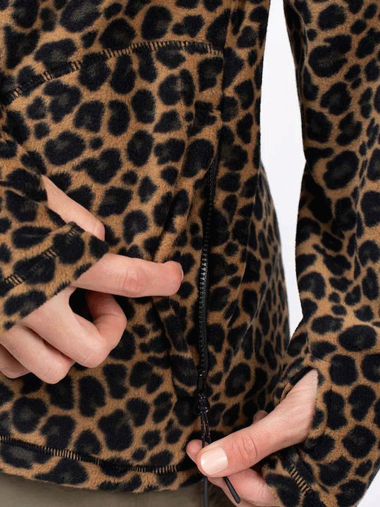 Bluza Damă Fleece De Iarnă Cu Fermoar Leopard