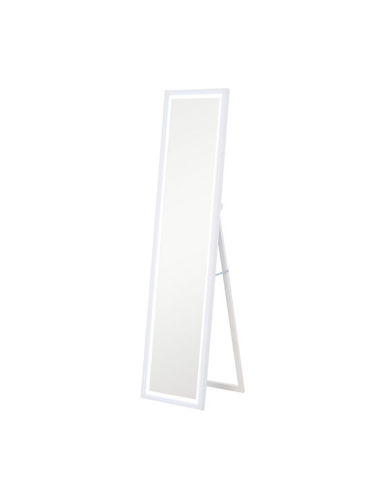 HomCom Boden- oder Standspiegel mit Weißem Holzrahmen & LED Beleuchtung 160x40cm