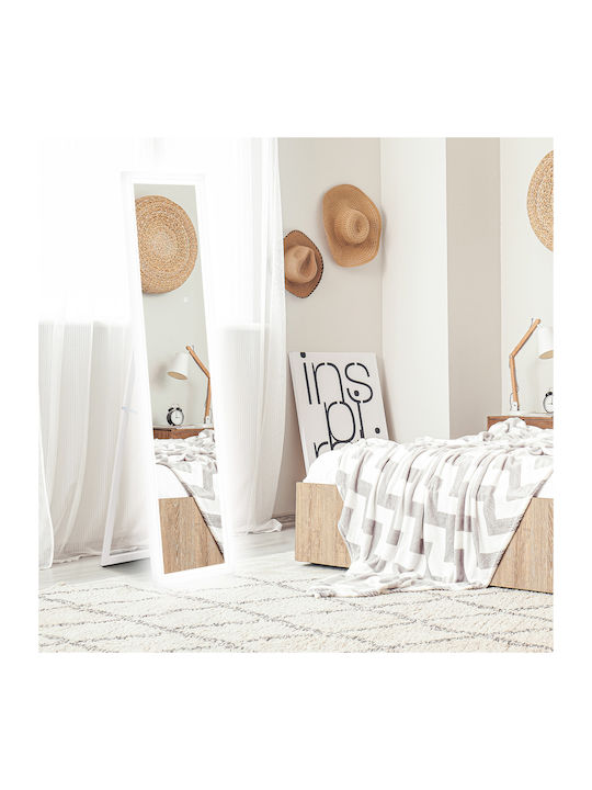 HomCom Boden- oder Standspiegel mit Weißem Holzrahmen & LED Beleuchtung 160x40cm