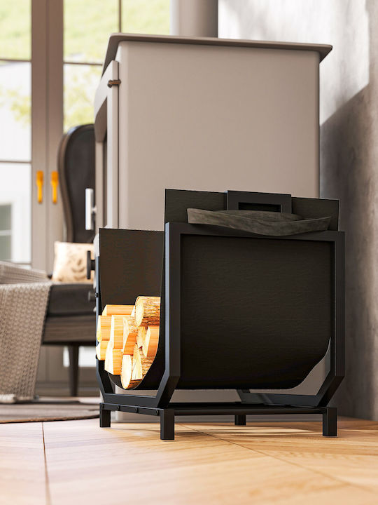 Outsunny Metallic Shelf Wood Storage 53x33x43cm Black