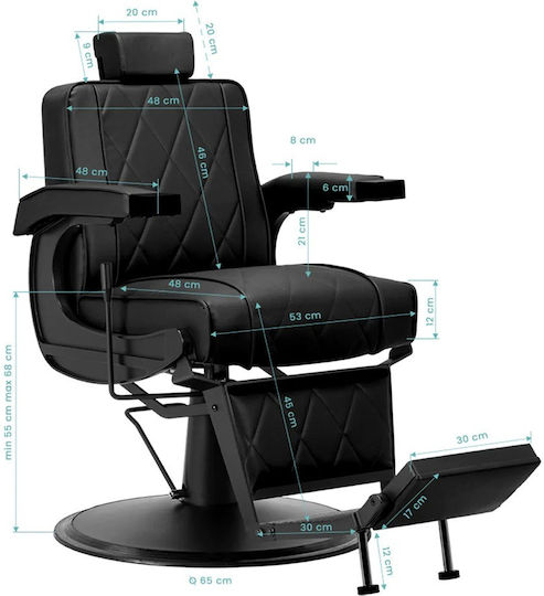 Barber Equipment Καρέκλα Κουρείου Μαύρη με Ρυθμιζόμενο Ύψος και Υδραυλική Ανύψωση