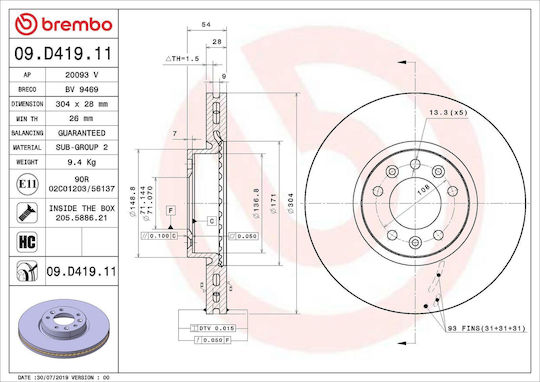 Brembo Спирачен Диск 09.d419.11