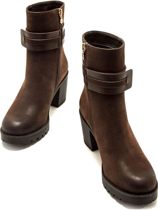 Women's Ankle Boots with High Heel Brown
