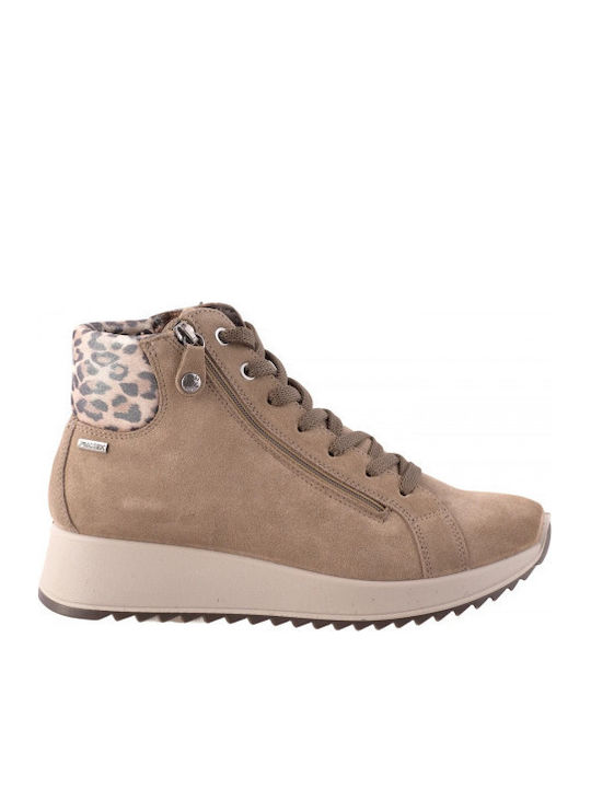 Leather Women's Ankle Boots with Platform Brown