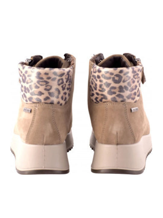 Leather Women's Ankle Boots with Platform Brown