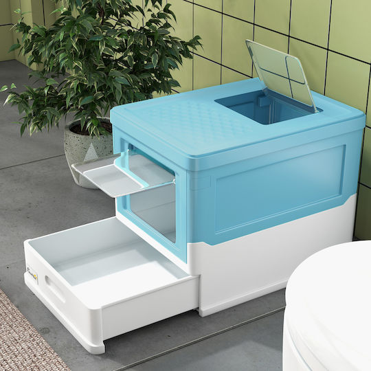 Pawhut Cat Toilet Closed Light Blue L47.5 x W35.5 x H36.7cm